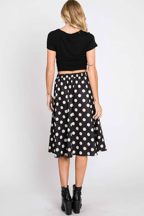 Polka dot PLEATED MIDI SKIRT KRS5041: BLACK