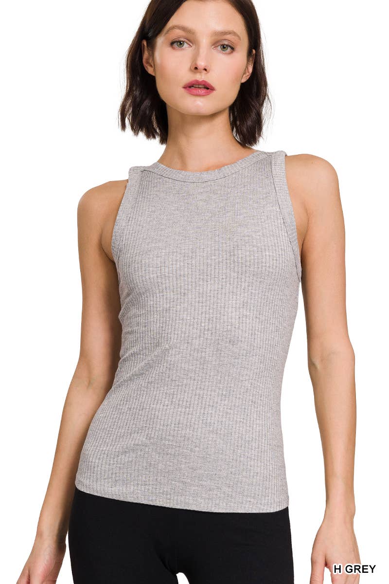 ",,,,,._ Ribbed High Neck Tank Top: FUCHSIA and Black