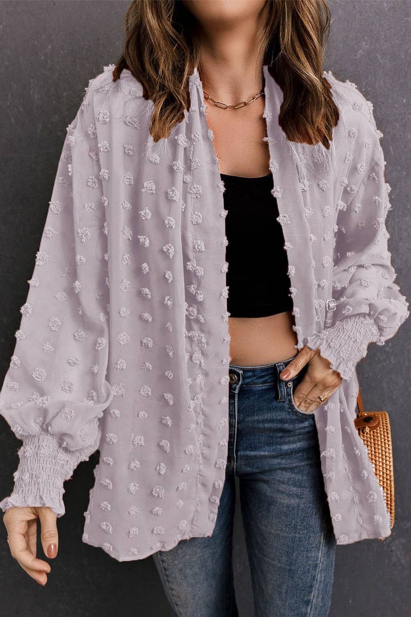CHIFFON SWISS DOT MID LENGTH SHRUG FOR WOMEN_CWOCAL0278: BLACK