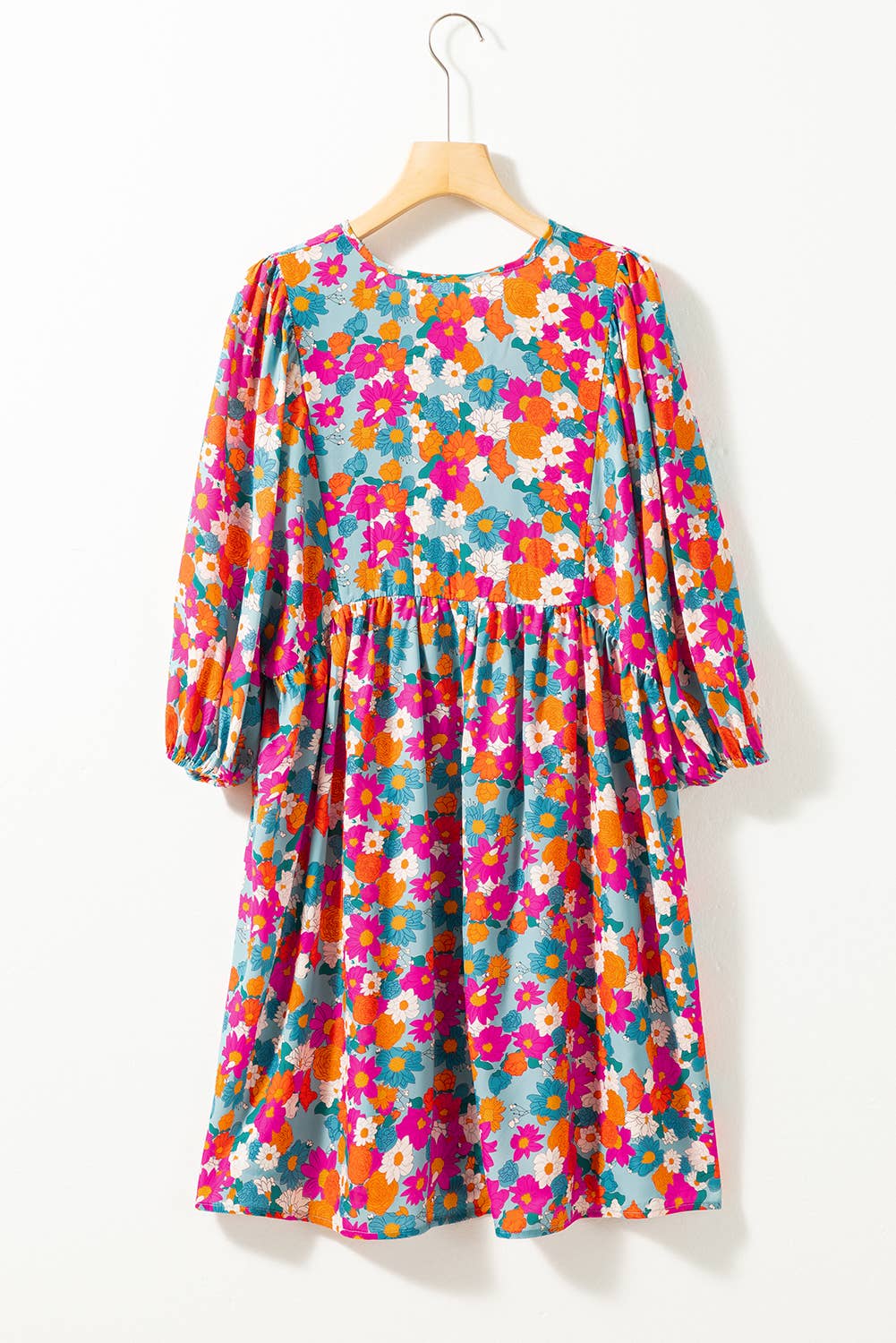 Women Floral Print Bubble Sleeve Babydoll Dress | S-XL: Multi-Colored / Missy