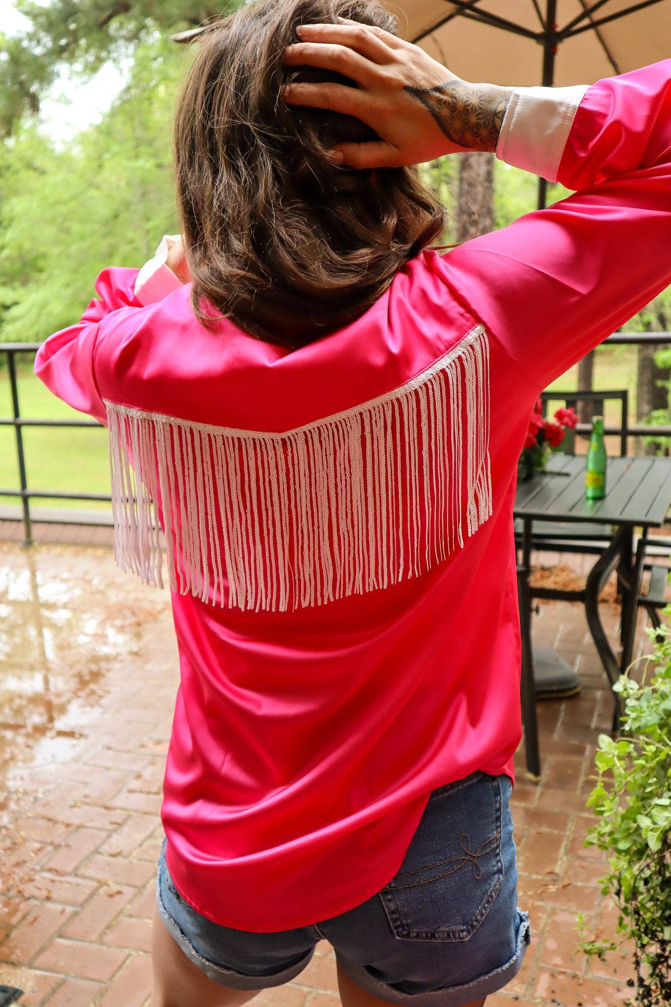 MK376 Fringe Western Shirt: Hot Pink