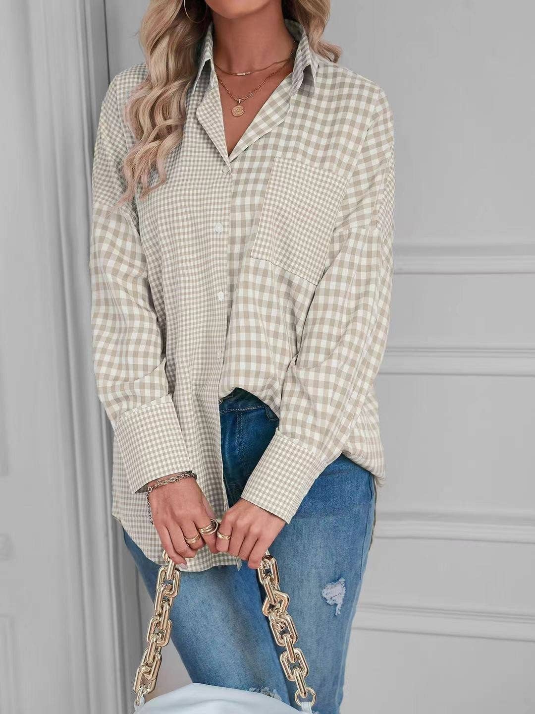 Plaid button up top: Red