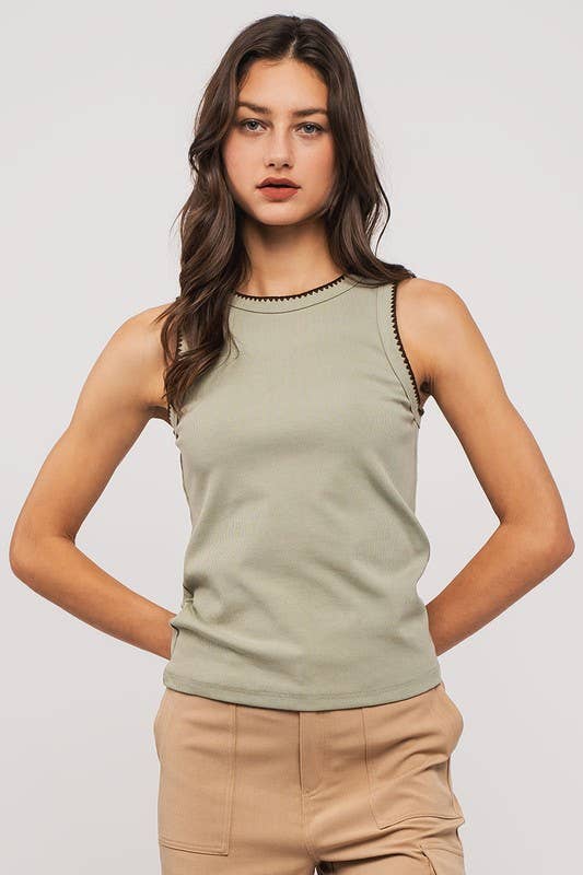 Structure Knit Casual Tank Top: Brown / S-2/M-2/L-2
