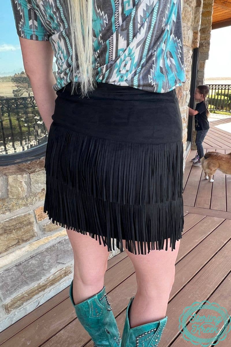 FORT WORTH FRINGE SKIRT BLACK: