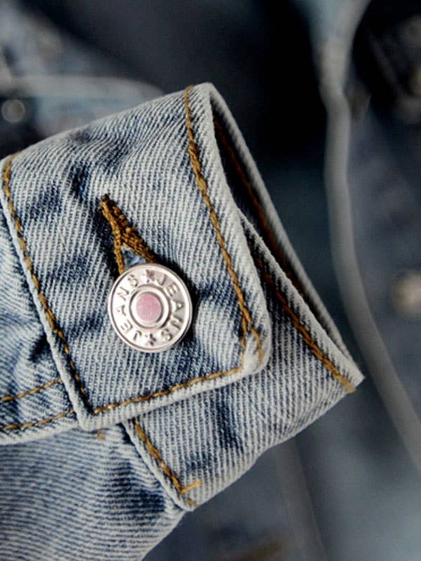 Long Sleeves Split-Joint Lapel Denim Jackets: BLUE / 2XL