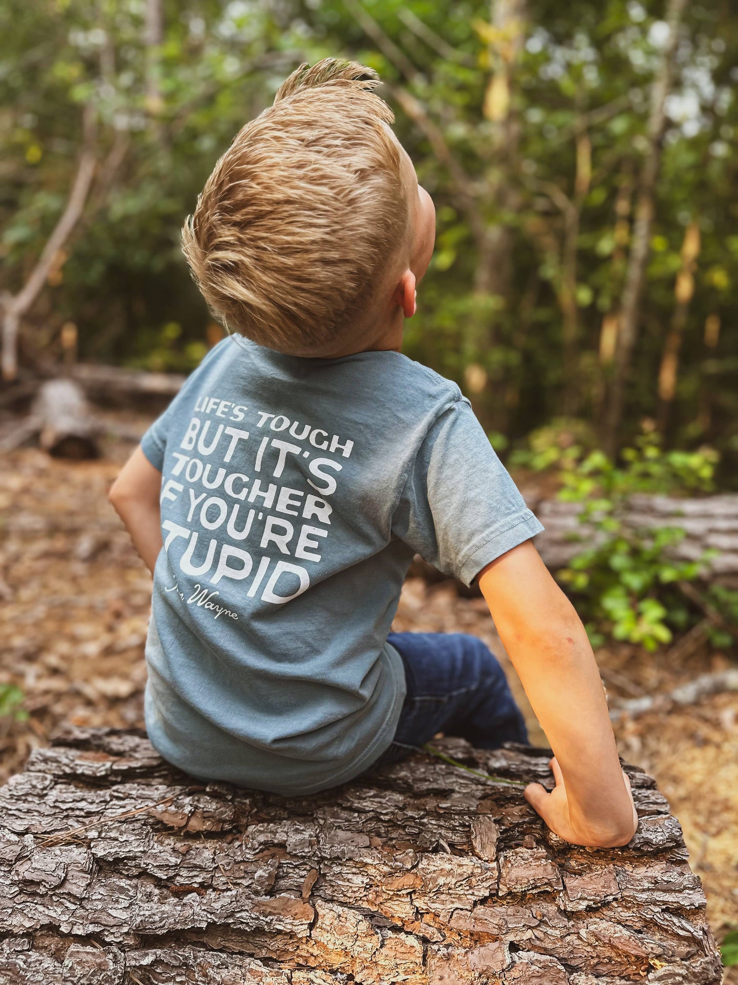 Tougher If You're Stupid Men's T-shirt: Ice Blue + White / Full Front