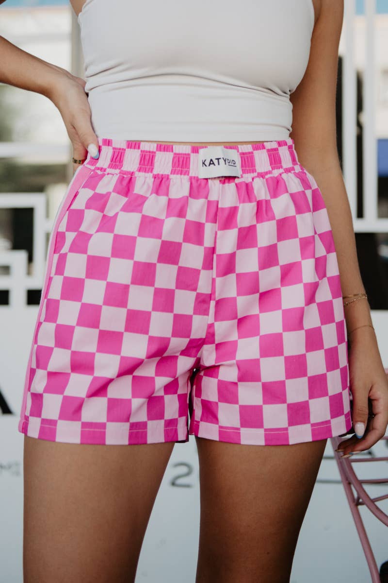Hot Pink Checkered Boxer Shorts Women: Multicolored Checker / XL
