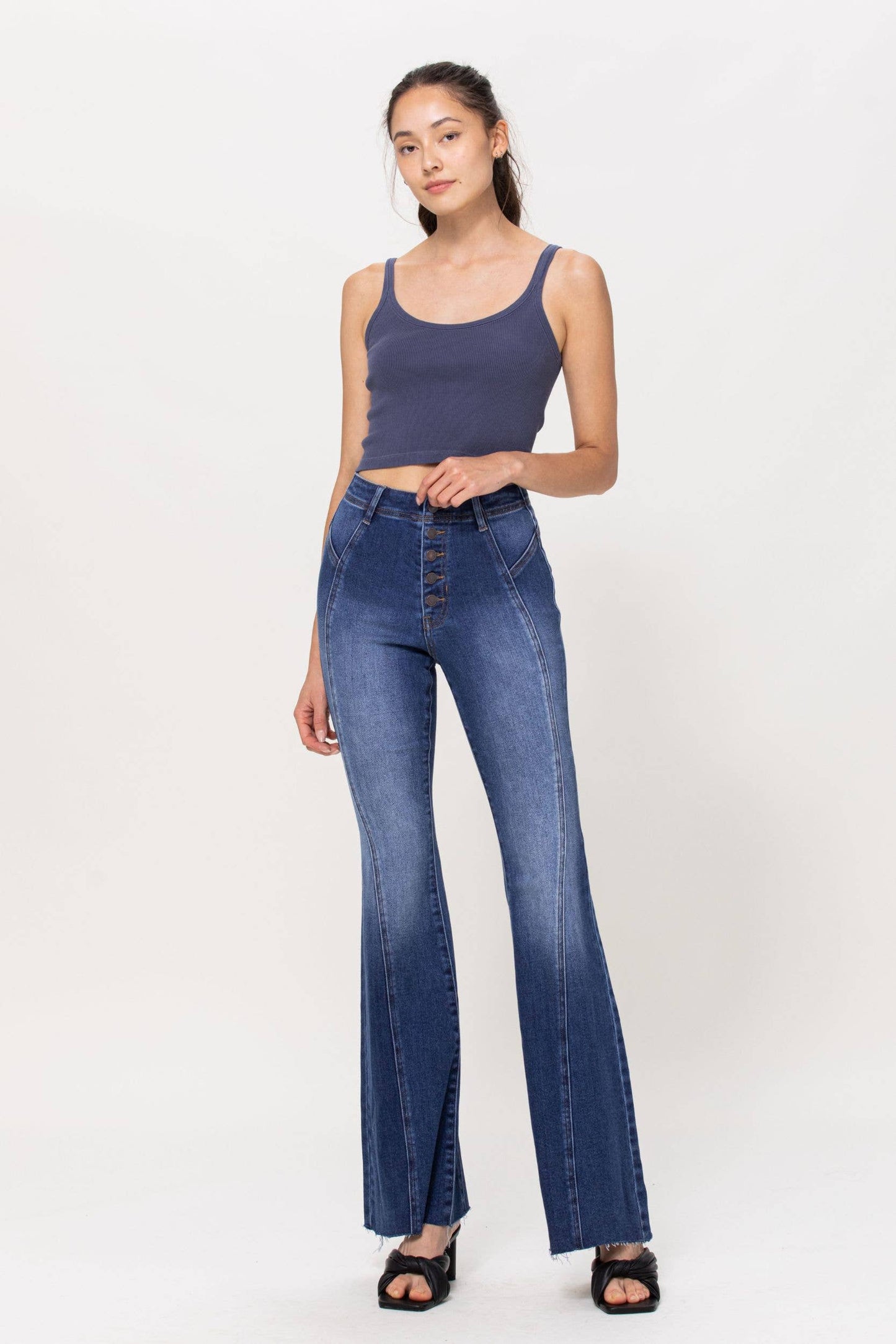 Western High Rise Button up Flares AB38073DK-1: 1