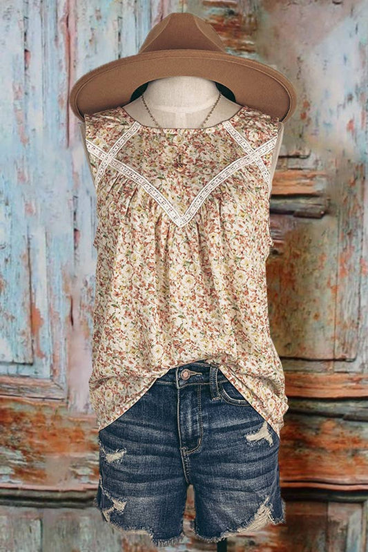 Flower Print Crew Neck Tank Top BBSP044: Multi