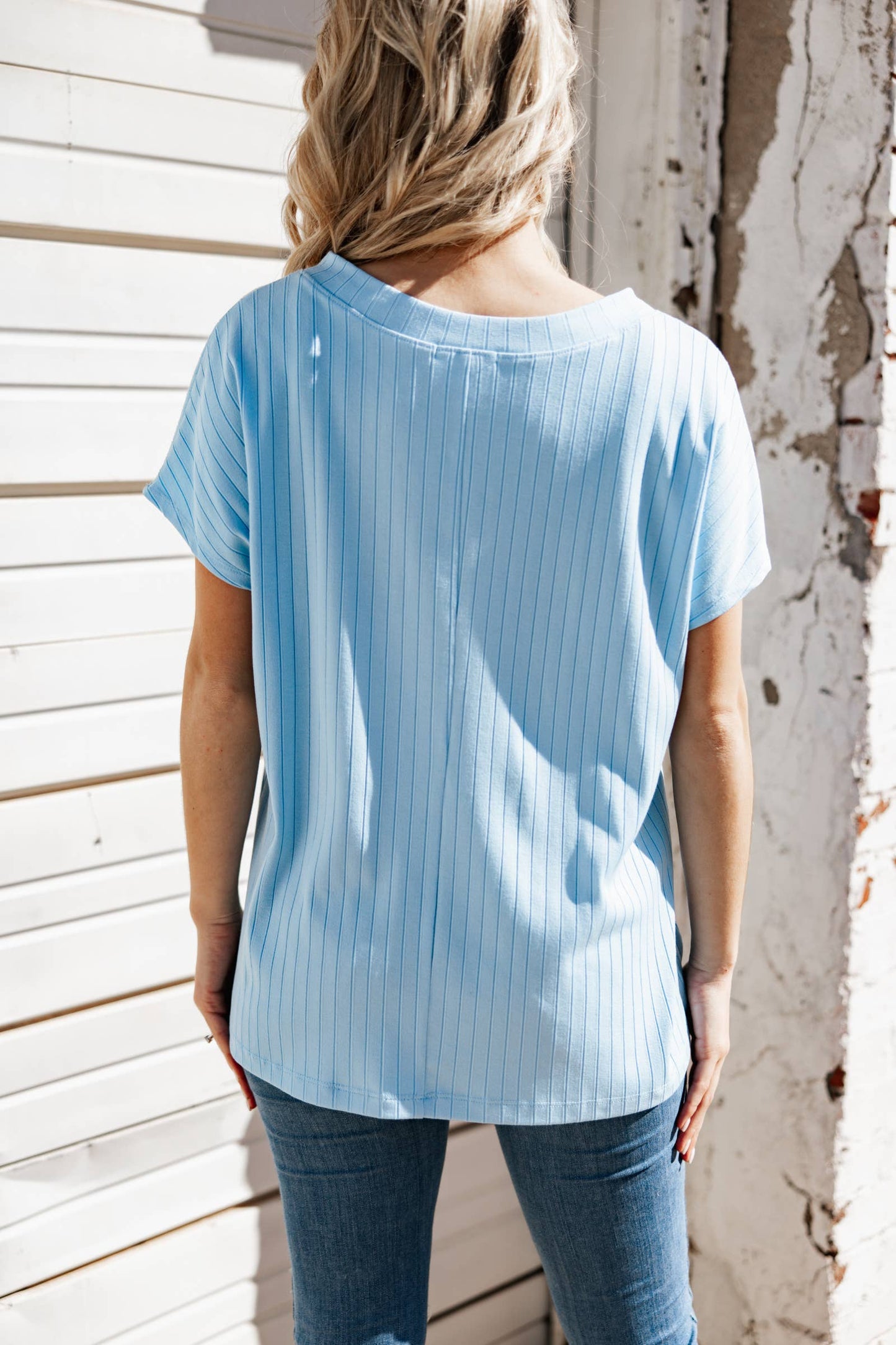 Casual Thick Ribbed V Neck Top: BLACK
