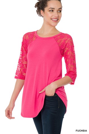 zenana Lace sleeve pink and blue