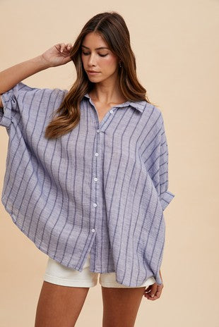 Oversized gray and black strip blouse