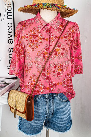 Pink floral button top