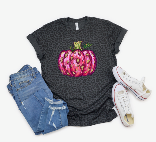 Pink Leopard Pumpkin Fall Tee