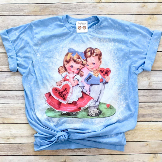 Vintage Valentine Couple Bleached Tee: L