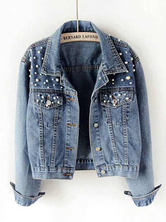 Long Sleeves Split-Joint Lapel Denim Jackets: BLUE / 2XL