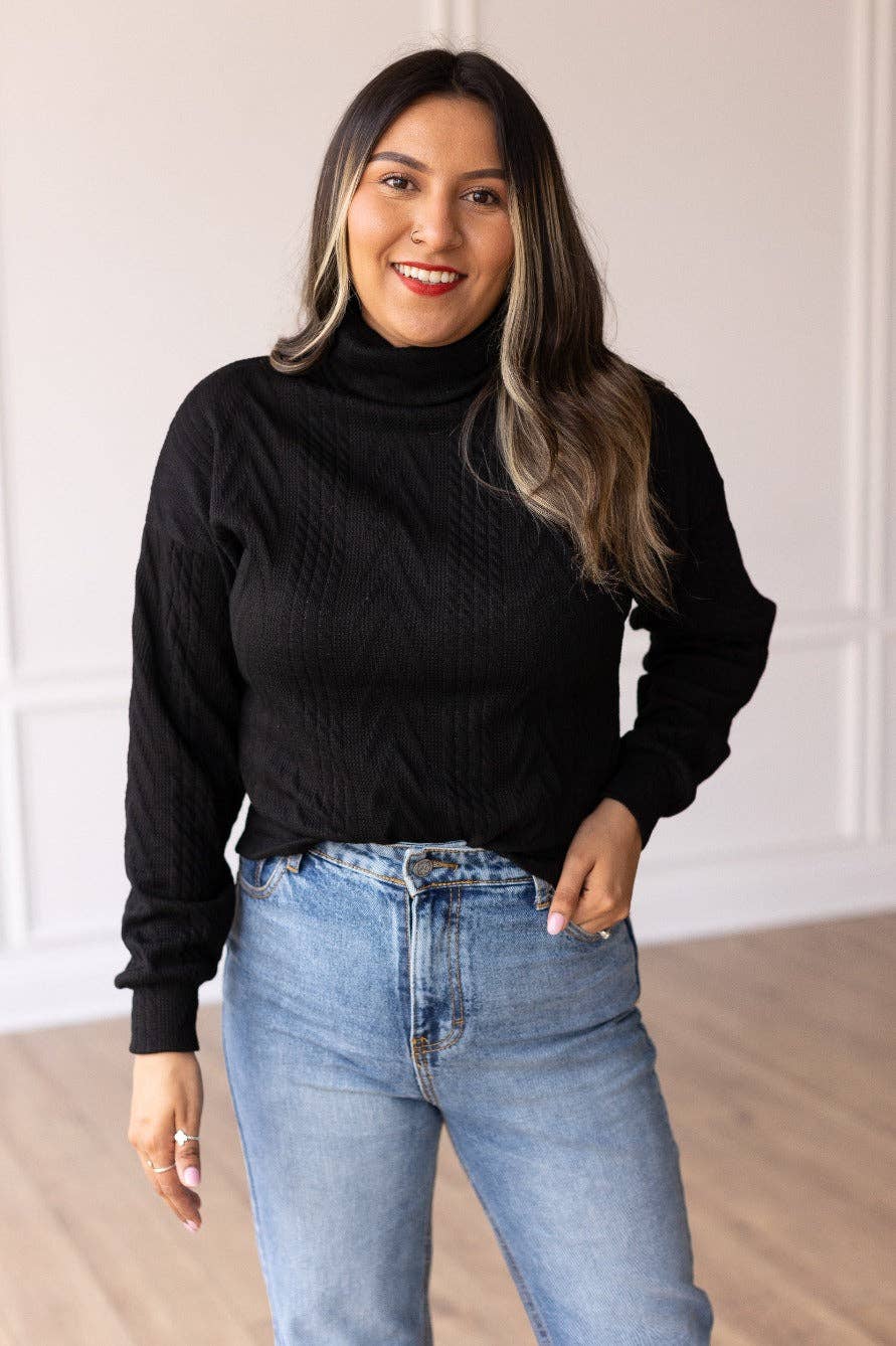 Heathered Hug Black Turtle Neck Knit Sweater: Black / Large