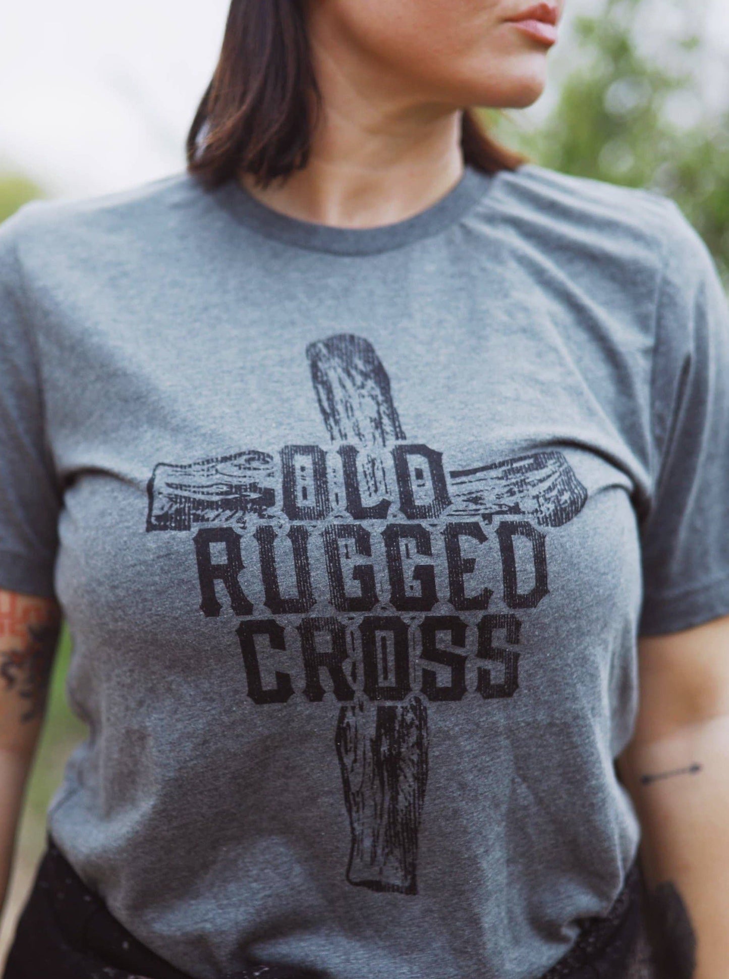Old Rugged Cross | Christian T-Shirt | Ruby’s Rubbish®: / Classic Crew / Heather Grey