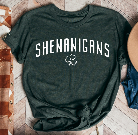 St. Patrick's Shenanigans Silk Screen Tees Clovers Green Tee:Unisex / Dark Green