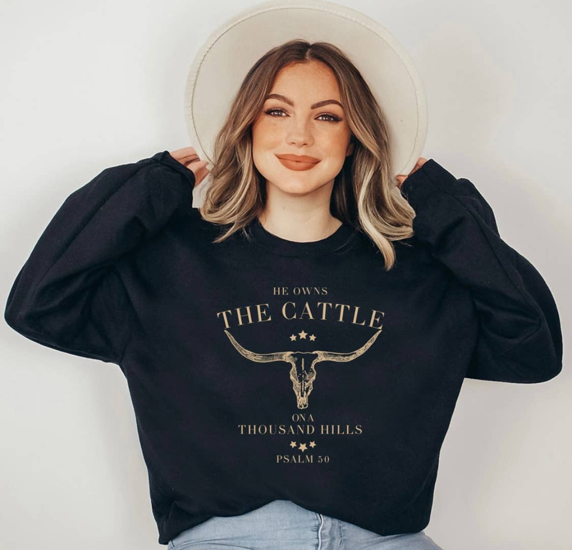 He Owns The Cattle Bull Skull Sweatshirts & Tees: Sweatshirt / L